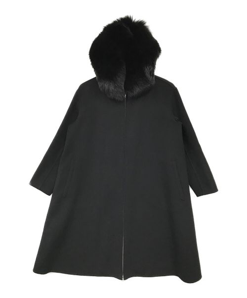 DRAWER（ドゥロワー）DRAWER (ドゥロワー) フォックスーファーフーデッドコート ブラック サイズ:36の古着・服飾アイテム
