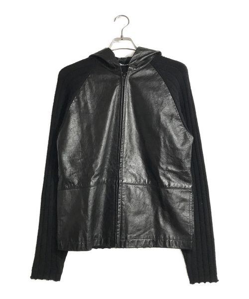 SAINTLAURENT（サンローラン）SAINTLAURENT (サンローラン) ニット切替フーデッドレザージャケット ブラック サイズ:Mの古着・服飾アイテム