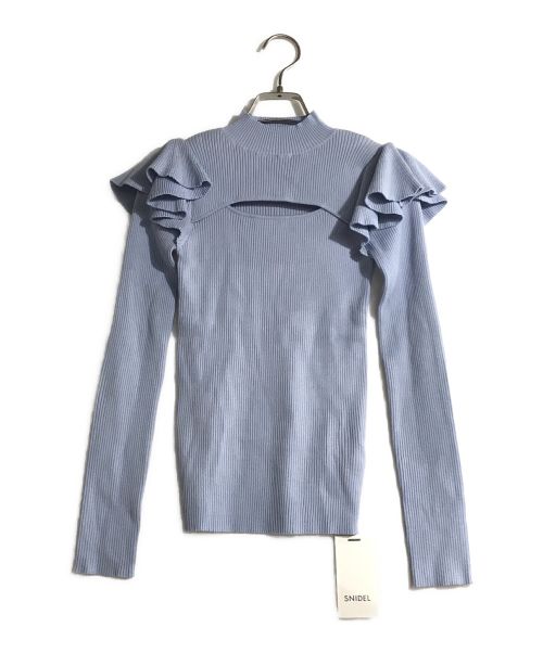 Snidel（スナイデル）Snidel (スナイデル) デコルテオープンフリルニットトップス ブルー サイズ:F 未使用品の古着・服飾アイテム