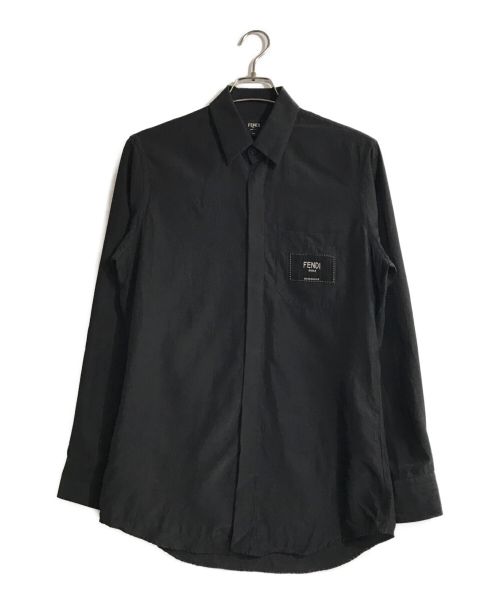 FENDI（フェンディ）FENDI (フェンディ) ロゴパッチシルクコットンシャツ ブラック サイズ:38の古着・服飾アイテム