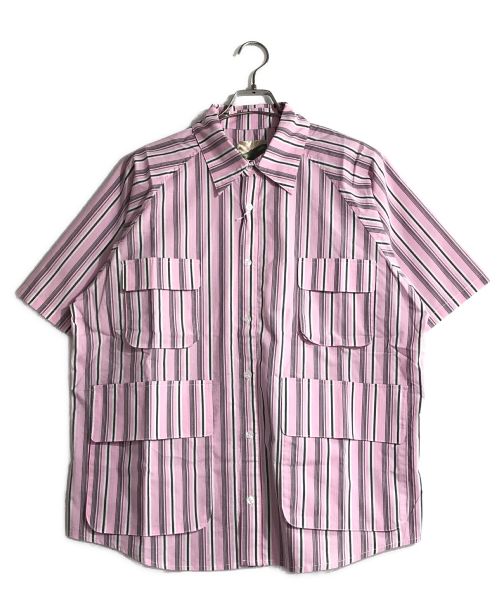 B.BALLSY（ボールジーブラザーズ）B.BALLSY (ボールジーブラザーズ) ミリタリーサマーストライプシャツ ピンク×グレー サイズ:Lの古着・服飾アイテム