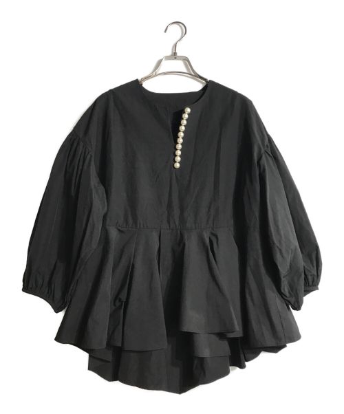 anana（アナナ）ANANA (アナナ) T/Cパールキーネックボリューム袖ブラウス ブラック サイズ:Fの古着・服飾アイテム