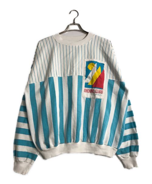 Caribe（カリブ）Caribe (カリブ) ストライプデザインスウェットシャツ ブルー×ホワイト サイズ:XLの古着・服飾アイテム
