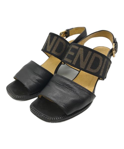 FENDI（フェンディ）FENDI (フェンディ) スクエアトゥロゴバンドサンダル ブラック サイズ:36の古着・服飾アイテム