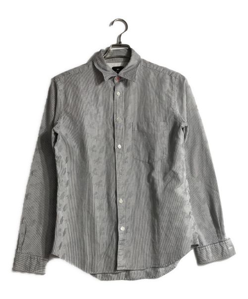 PS Paul Smith（ＰＳポールスミス）PS Paul Smith (ＰＳポールスミス) SHADOW JACQUARD アート ストライプ シャツ グレー サイズ:Mの古着・服飾アイテム