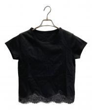 anuans (アニュアンス) シルクタッチコットンレーストリムコンパクトTシャツ ブラック サイズ:2