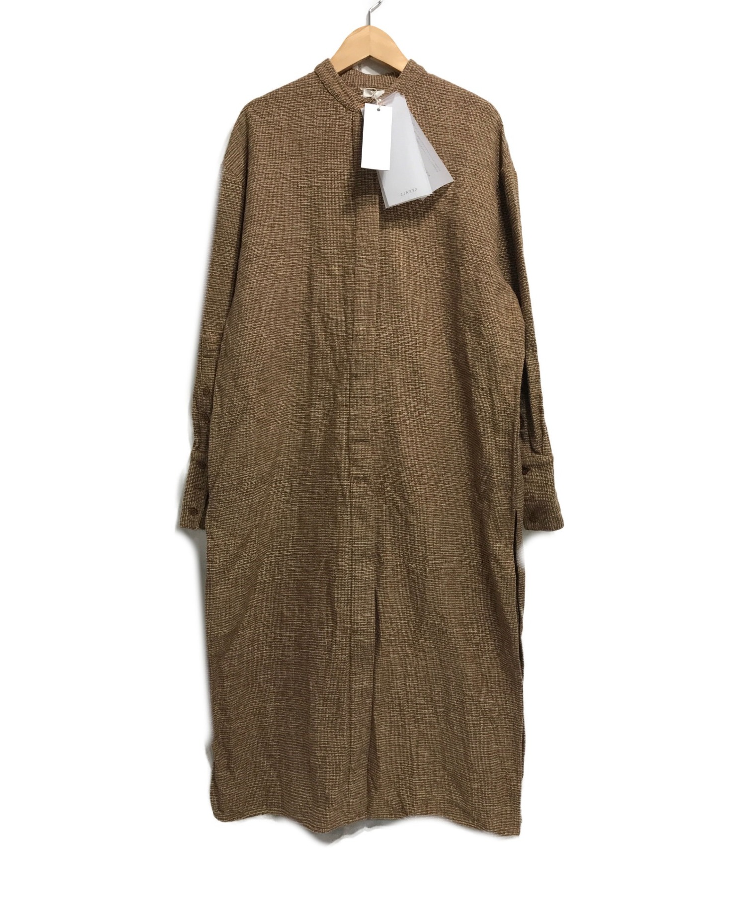 【中古・古着通販】SEEALL (シーオール) LONG SHIRTS DRESS ブラウン サイズ:SIZE 36 未使用品 ベイクルーズ