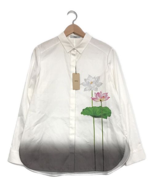 comme ca（コムサ）comme ca (コムサ) シルクプリントシャツ ホワイト サイズ:SIZE　9の古着・服飾アイテム