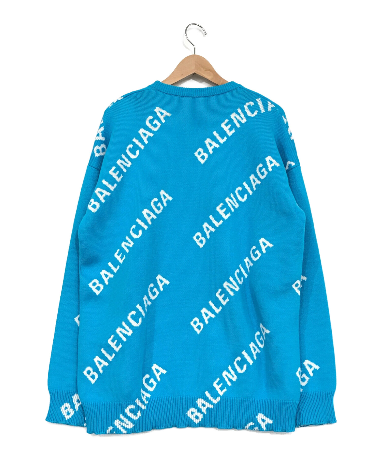 balenciaga ブルー　オールオーバー　ロゴ　セーター　新品