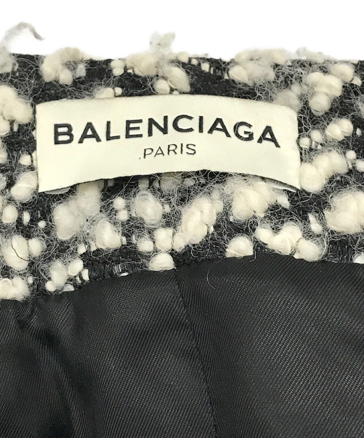 BALENCIAGA (バレンシアガ) ノーカラーウールコート ブラック×ホワイト サイズ:SIZE 34