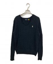 POLO RALPH LAUREN (ポロ・ラルフローレン) Vネックケーブルニット ブラック サイズ:L