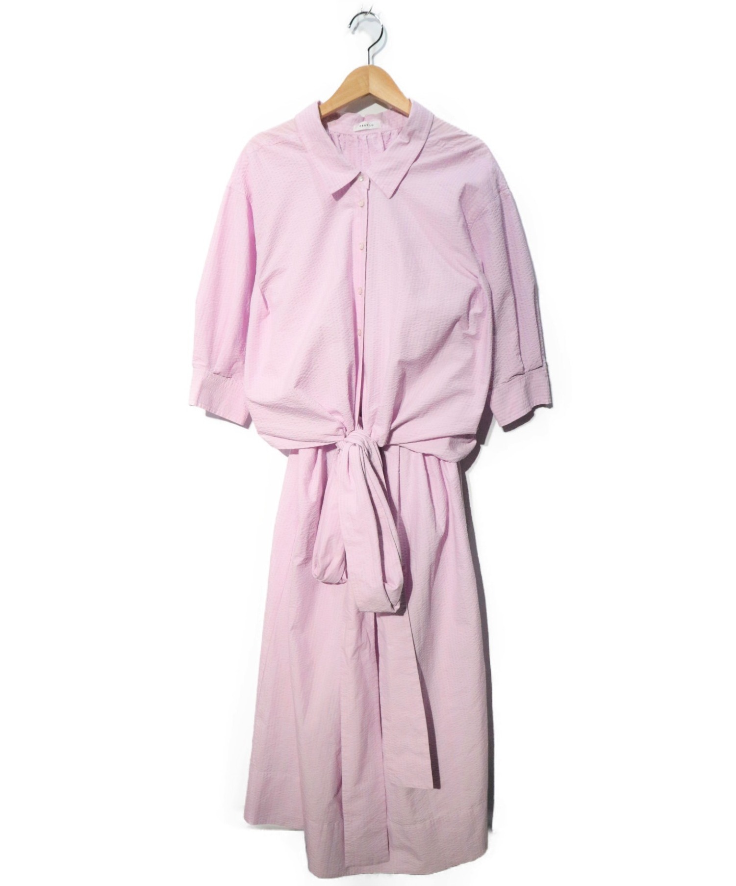 中古 古着通販 Fray Id フレイアイディー オーバーベルテッドワンピース ピンク サイズ 0 未使用品 定価26 000 Tax ブランド 古着通販 トレファク公式 Trefac Fashion