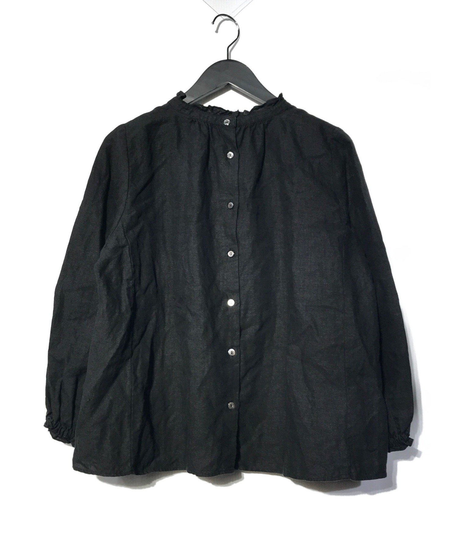 【中古・古着通販】nest Robe (ネストローブ) リネンフリルシャツ ブラック サイズ:無 01163-1088-6｜ブランド・古着通販