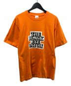 THE BLACK EYE PATCH（ザブラックアイパッチ）の古着「STICKER LOGO TEE ステッカーロゴ プリント Tシャツ」｜オレンジ