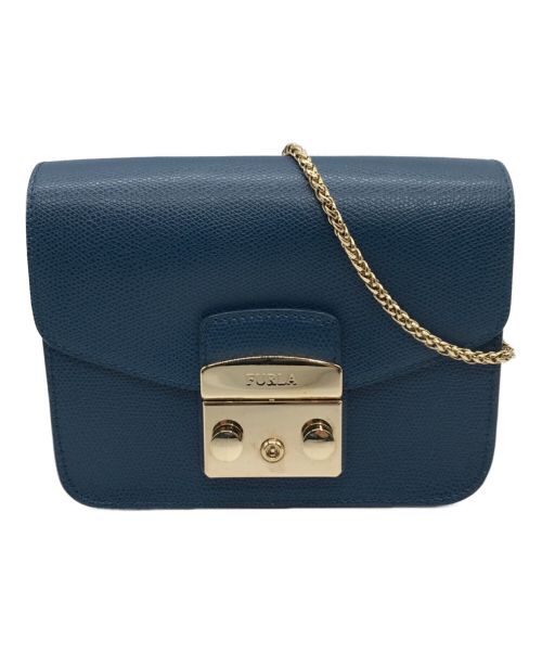 【中古・古着通販】FURLA (フルラ) METROPOLIS MINI メトロポリス ミニ チェーンショルダーバッグ ブルー｜ブランド・古着