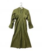 Mame Kurogouchiマメクロゴウチ）の古着「Military Cotton Deep Neck Dress ミリタリーコットン ディープネックドレス」｜グリーン