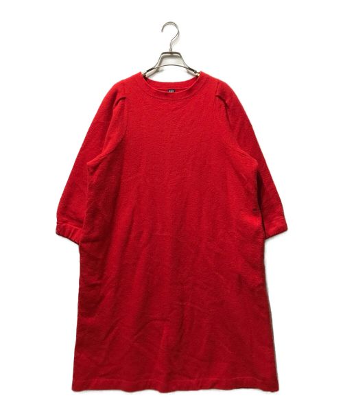 45R（フォーティーファイブアール）45R (フォーティーファイブアール) 縮絨ニットのパフスリーブドレス カットソーワンピース レッドの古着・服飾アイテム