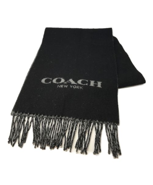 COACH（コーチ）COACH (コーチ) ロゴプリントフリンジマフラー ブラックの古着・服飾アイテム