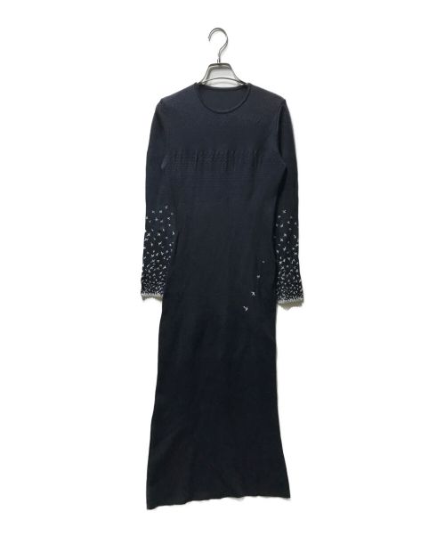 Mame Kurogouchi（マメクロゴウチ）mame kurogouchi (マメクロゴウチ) Crane Pattern Jacquard Knitted Dress クレーン パターン ジャガード ニットワンピース ネイビー サイズ:1の古着・服飾アイテム