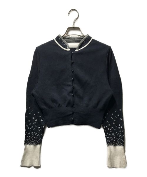 Mame Kurogouchi（マメクロゴウチ）mame kurogouchi (マメクロゴウチ) Crane Pattern Jacquard Knitted Cardigan クレーン パターン ジャガード ニットカーディガン ネイビー サイズ:2の古着・服飾アイテム