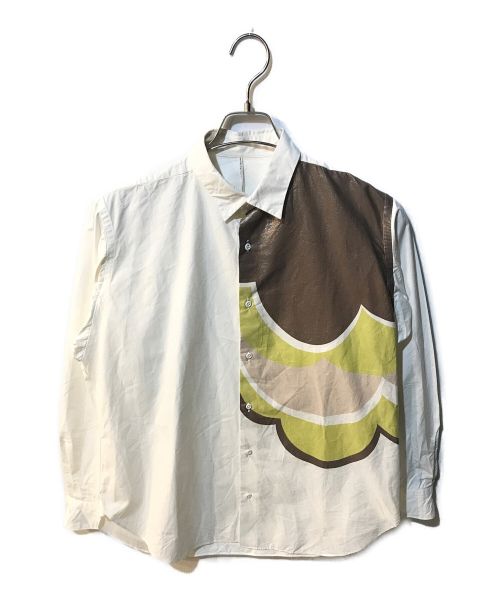 m's braque（エムズブラック）M'S BRAQUE (エムズブラック) デザインシャツ ホワイト×ブラウン サイズ:38の古着・服飾アイテム