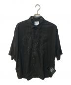 SHAREEFシャリーフ）の古着「フラワー刺繍半袖シャツ」｜ブラック