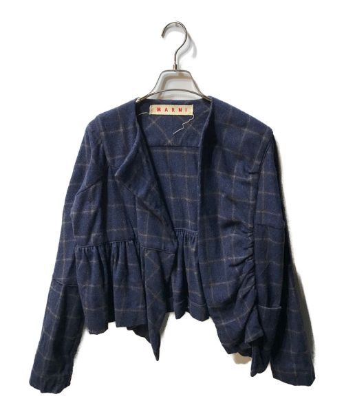 MARNI（マルニ）MARNI (マルニ) ウールチェックカーディガン ブルー サイズ:40の古着・服飾アイテム