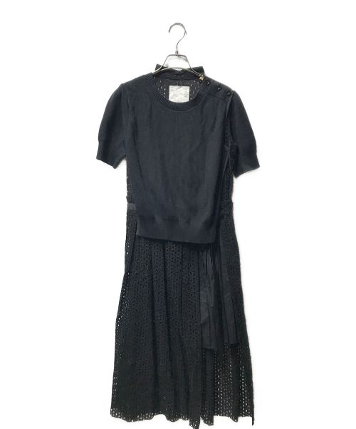 sacai（サカイ）sacai (サカイ) ニットレースドッキングワンピース 17-03035 ブラック サイズ:2の古着・服飾アイテム