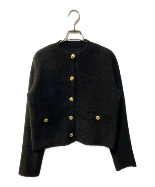 anuans（アニュアンス）anuans (アニュアンス) ラクーンブレンドノーカラーニットジャケット ブラック サイズ:Ｆの古着・服飾アイテム