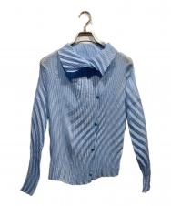 ISSEY MIYAKE (イッセイミヤケ) ストライププリーツブラウス ブルー サイズ:2