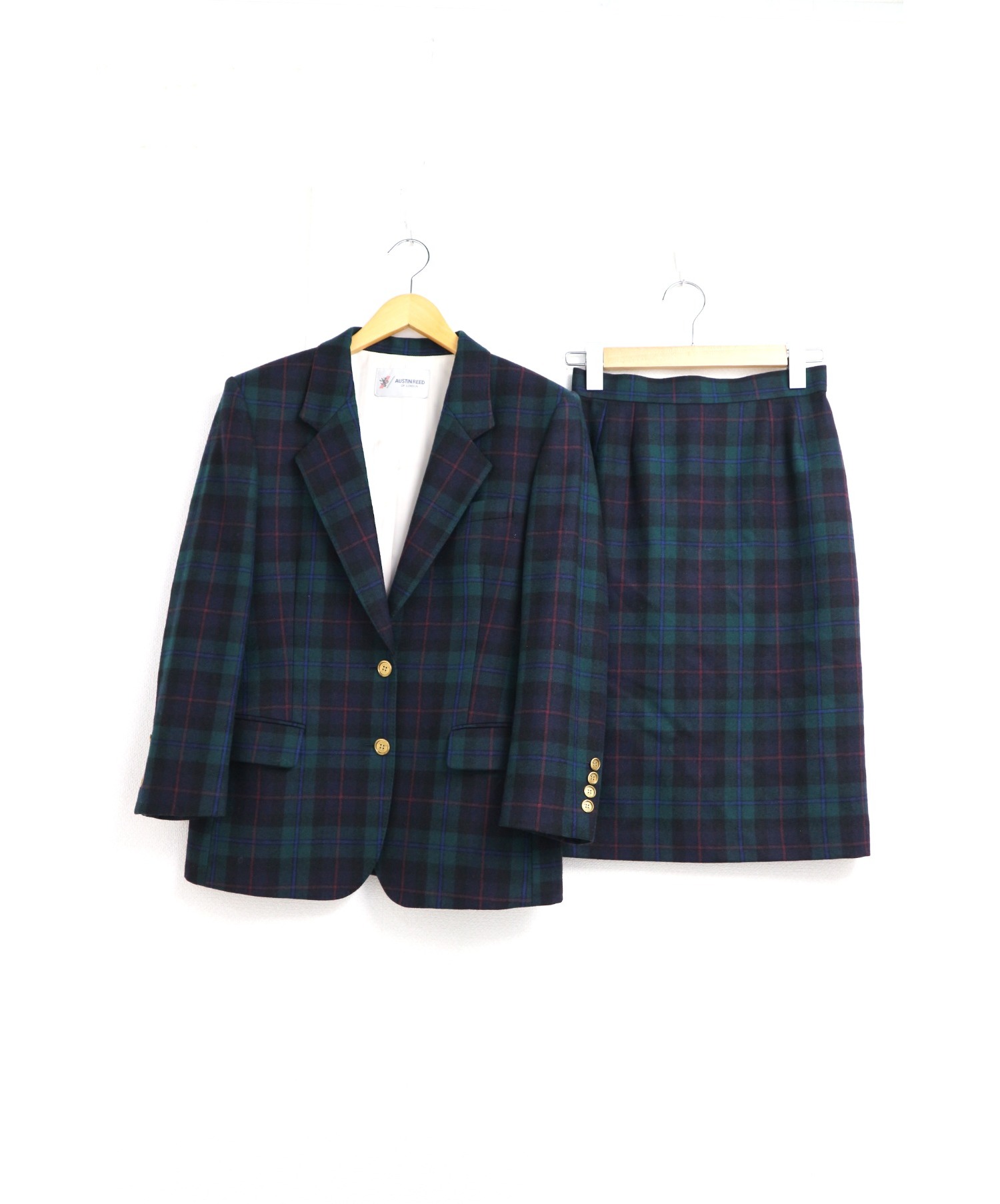 中古 古着通販 Austin Reed オースチンリード チェックセットアップ ブレザースーツ グリーン ネイビー サイズ 9ar ヴィンテージ オースティンリード ブランド 古着通販 トレファク公式 Trefac Fashion