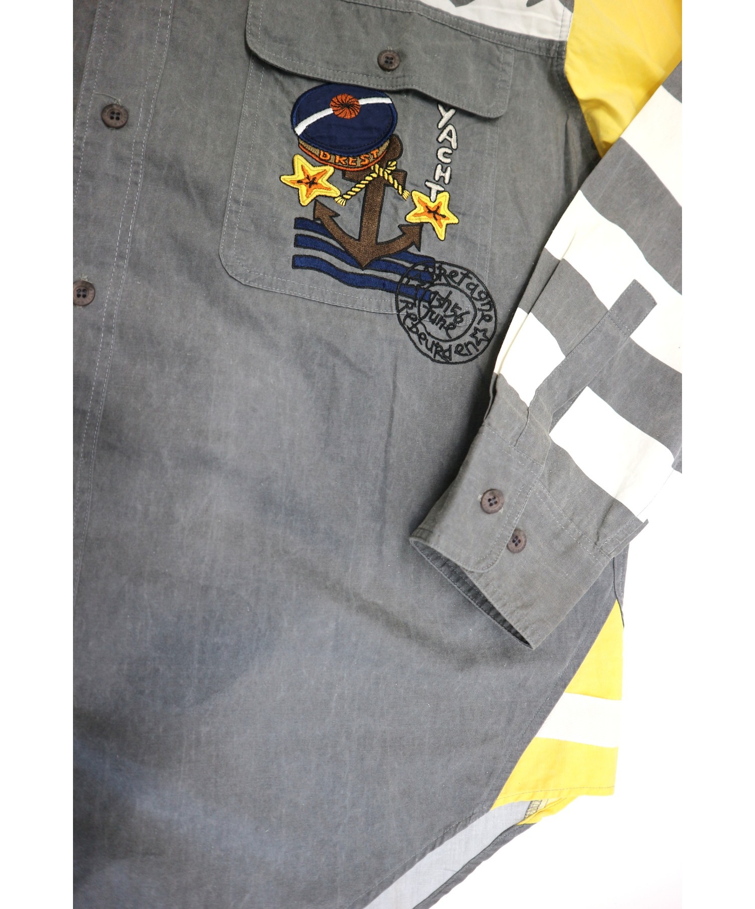 CASTELBAJAC (カステルバジャック) [OLD]刺繍カスタムプリントシャツ グレー×イエロー サイズ:2