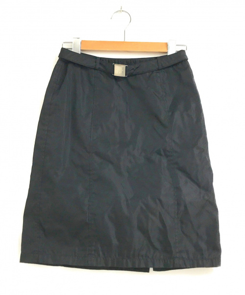 PRADA（プラダ）PRADA (プラダ) ロゴバックルベルトナイロンタイトスカート ブラック サイズ:Sの古着・服飾アイテム