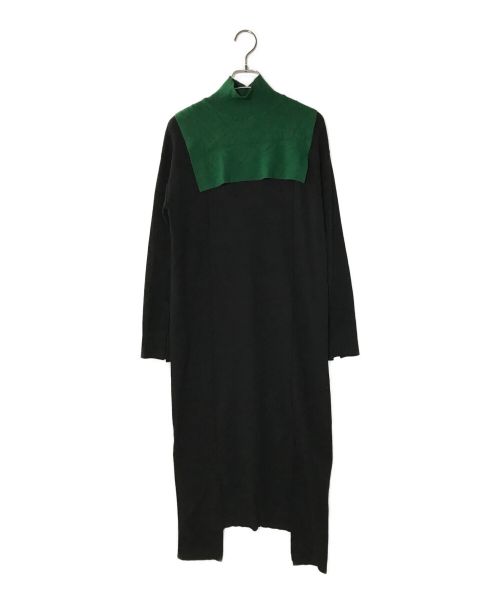 UN3D.（アンスリード）UN3D. (アンスリード) 付け襟2wayタートルニットワンピース グリーン×ブラック サイズ:36の古着・服飾アイテム