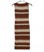 HER LIP TOハーリップトゥ）の古着「Cotton Striped Ribbed Knit Dress ノースリーブワンピースーブワンピース」｜ブラウン