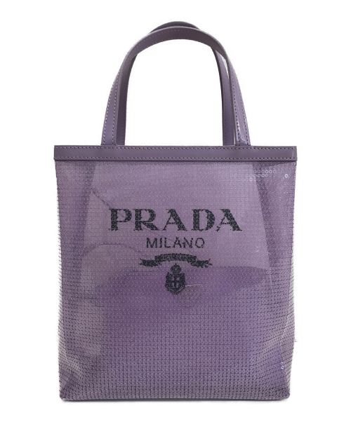 PRADA（プラダ）PRADA (プラダ) ロゴ スモール スパンコール メッシュ トートバッグ パープルの古着・服飾アイテム
