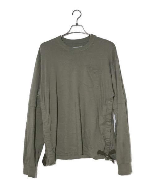 sacai（サカイ）sacai (サカイ) Nylon Twill Cotton Jersey Long Sleeve T-shirt Light Khaki サイズ:3の古着・服飾アイテム