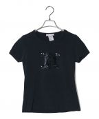 CELINEセリーヌ）の古着「スパンコールロゴTシャツ」｜ブラック