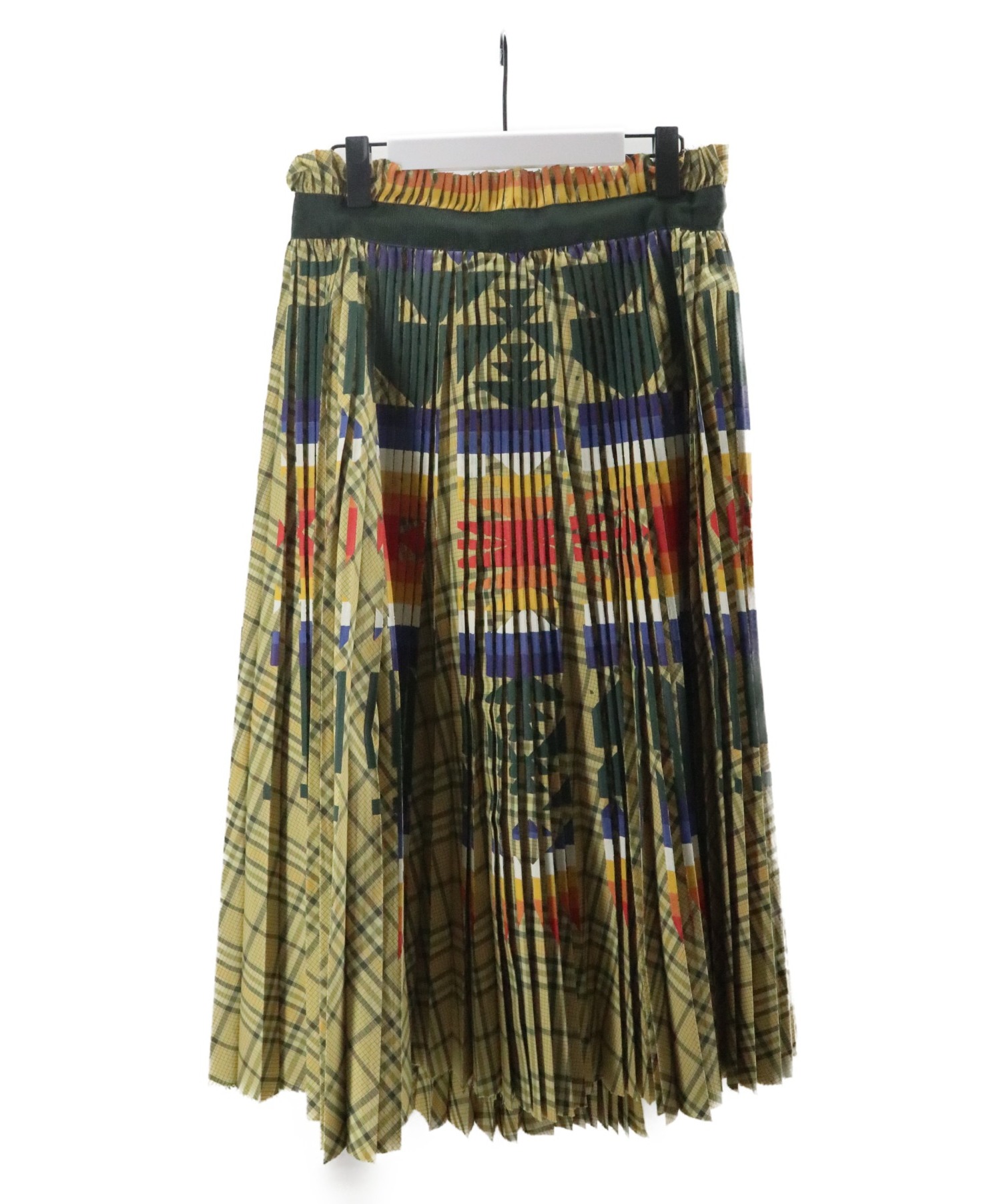 スカート ひざ丈スカート sacai (サカイ) コラボペイントチェックプリーツスカート ベージュ サイズ:3 ×PENDLETON