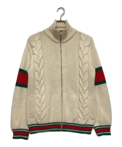 GUCCI（グッチ）GUCCI (グッチ) Cable knit bomber jacket アイボリー サイズ:XSの古着・服飾アイテム