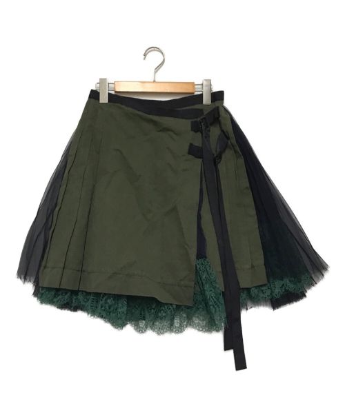 sacai（サカイ）sacai (サカイ) 切替ラップデザインスカート オリーブ×ネイビー サイズ:1の古着・服飾アイテム