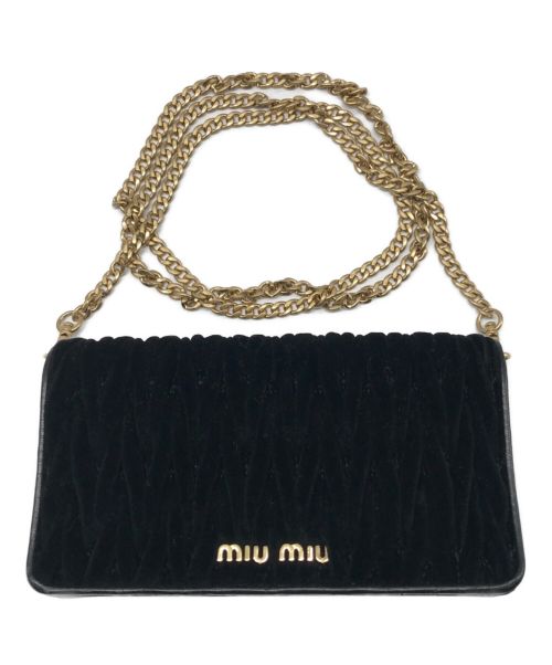 MIU MIU（ミュウミュウ）MIU MIU (ミュウミュウ) チェーンショルダーウォレットバッグ ブラックの古着・服飾アイテム