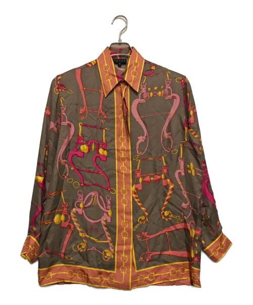 GUCCI（グッチ）GUCCI (グッチ) ヴィンテージスカーフ柄シルクシャツ グレー サイズ:38の古着・服飾アイテム