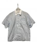 MARNIマルニ）の古着「コットンポプリンオープンカラーS/Sロゴシャツ」｜スカイブルー