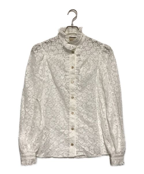 GUCCI（グッチ）GUCCI (グッチ) ベルカフス フローラルレースハイネックシャツ ホワイト サイズ:38の古着・服飾アイテム