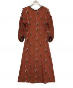 Mame Kurogouchiマメクロゴウチ）の古着「Pedicel Embroidery Puff Sleeve Dress」｜ブラウン