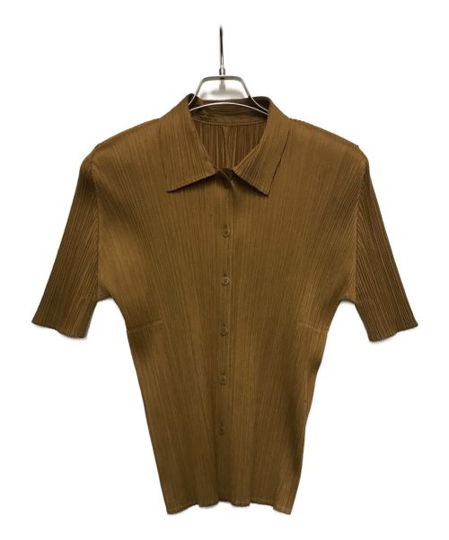 PLEATS PLEASE（プリーツプリーズ）PLEATS PLEASE (プリーツプリーズ) レギュラーカラープリーツ半袖シャツ ブラウン サイズ:4の古着・服飾アイテム