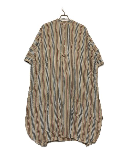 45R（フォーティーファイブアール）45R (フォーティーファイブアール) インドヘリンボンストライプのビッグシャツドレス ベージュ サイズ:freeの古着・服飾アイテム