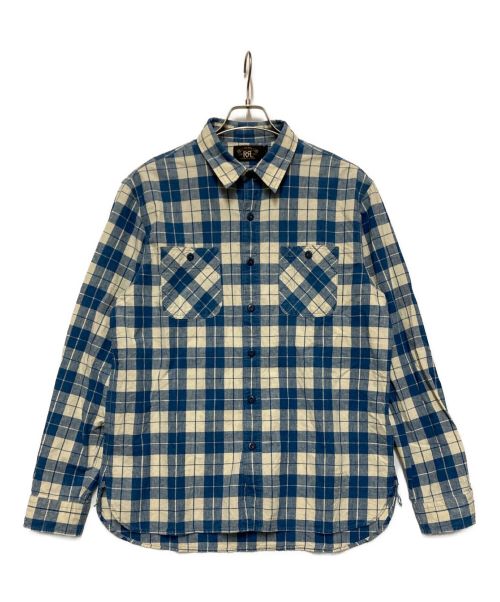 RRL（ダブルアールエル）RRL (ダブルアールエル) リネンブレンドチェックワークシャツ ブルー サイズ:Lの古着・服飾アイテム