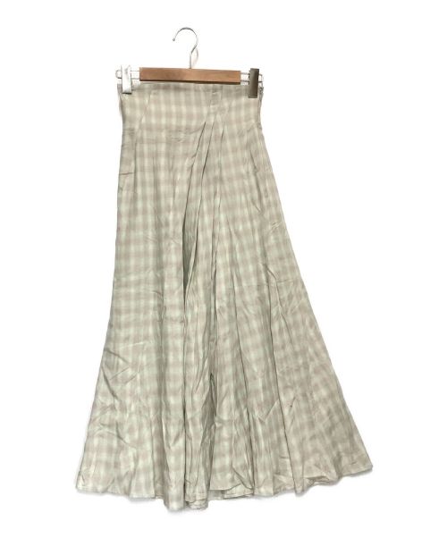 Mame Kurogouchi（マメクロゴウチ）Mame Kurogouchi (マメクロゴウチ) 23SSLinen Mix Ombre Check Flare Skirt　リネンミックスオンブレチェックフレアスカート グリーン サイズ:1の古着・服飾アイテム